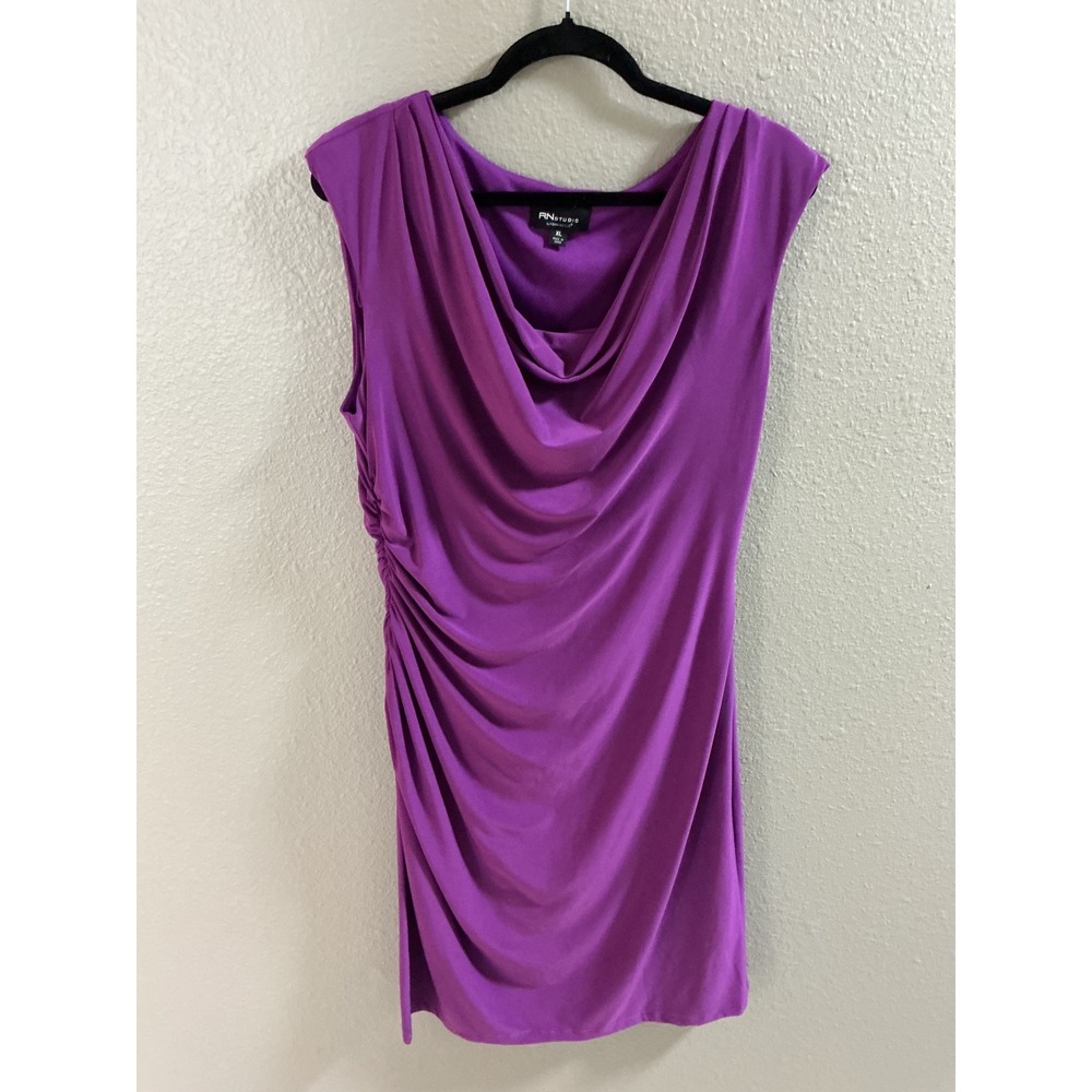 RN Studio by Ronnie Nicole Purple Cowl Neck Ruched Sheath Dress XL NT3471